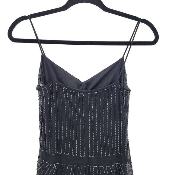 Vintage 90's Midi Slip Dress 2 Black Mesh Beaded Overlay Steampunk Goth Witchy - Picture 8 of 11